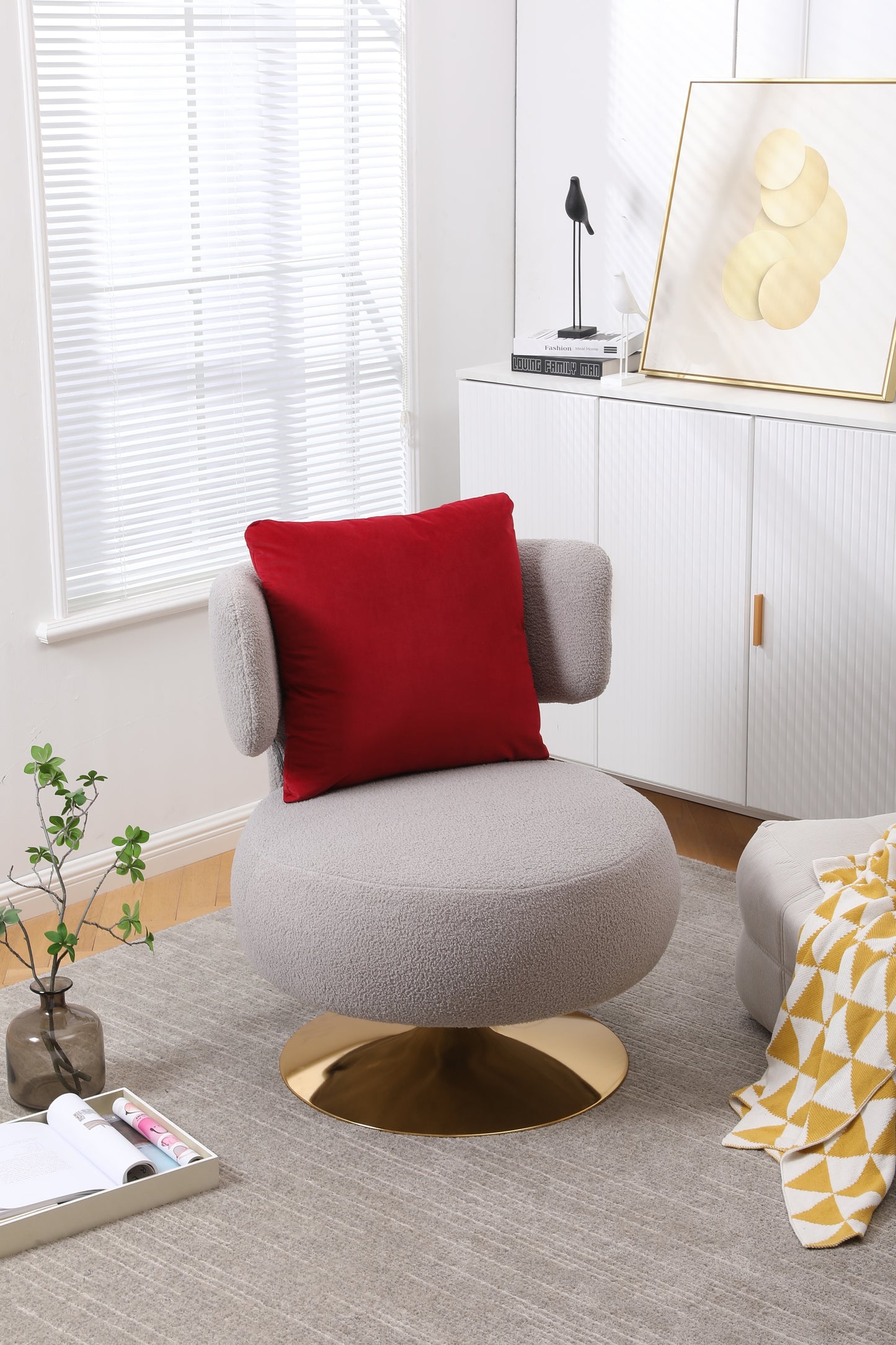 Swivel Accent Chair Armchair, Round Barrel Chair in Fabric for Living Room Bedroom