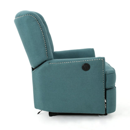 Indulge in Supreme Comfort: Electric Recliner Chair with Elegant Copper Accents and Soft Teal Upholstery