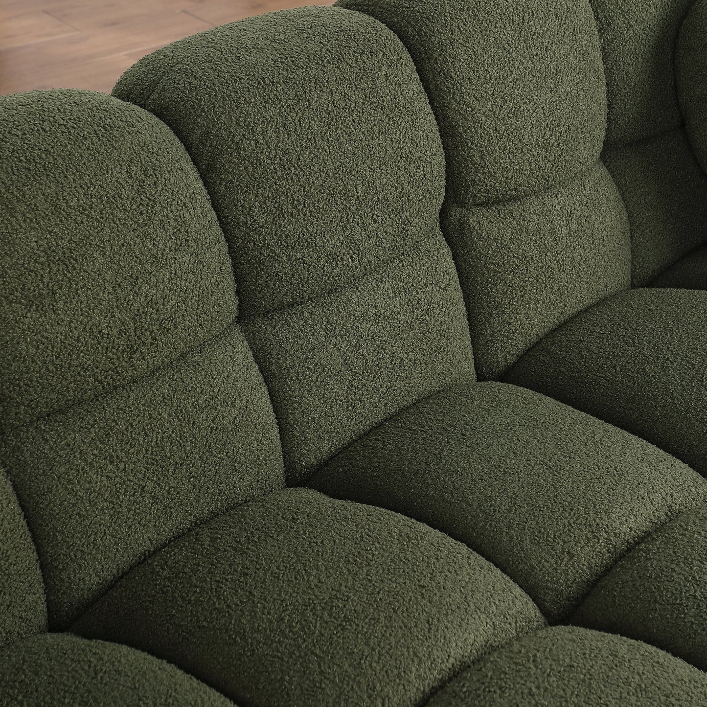 87.4 length,35.83" deepth,human body structure for USA people, marshmallow sofa,boucle sofa,3 seater, OLIVE GREEN BOUCLE