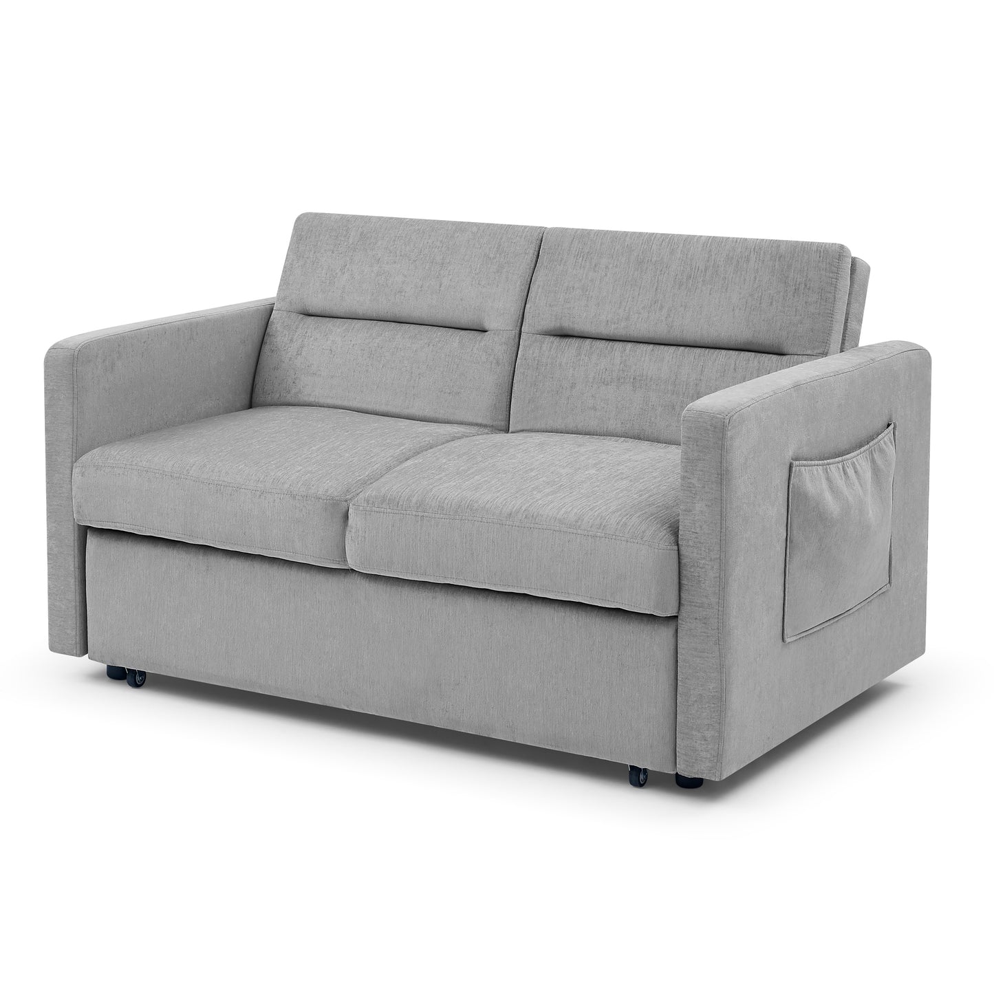 Loveseats Sofa Bed with Pull-out Bed, Adjsutable Back and Two Arm Pocket,Grey