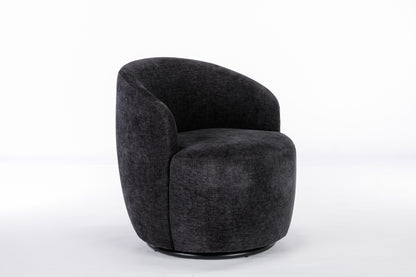 Fabric Swivel Accent Armchair Barrel Chair With Black Powder Coating Metal Ring,Black