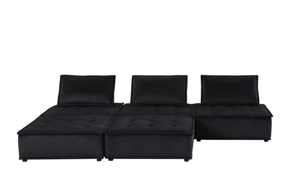 120" Black Velvet 5 Pc Sofa and Loveseat