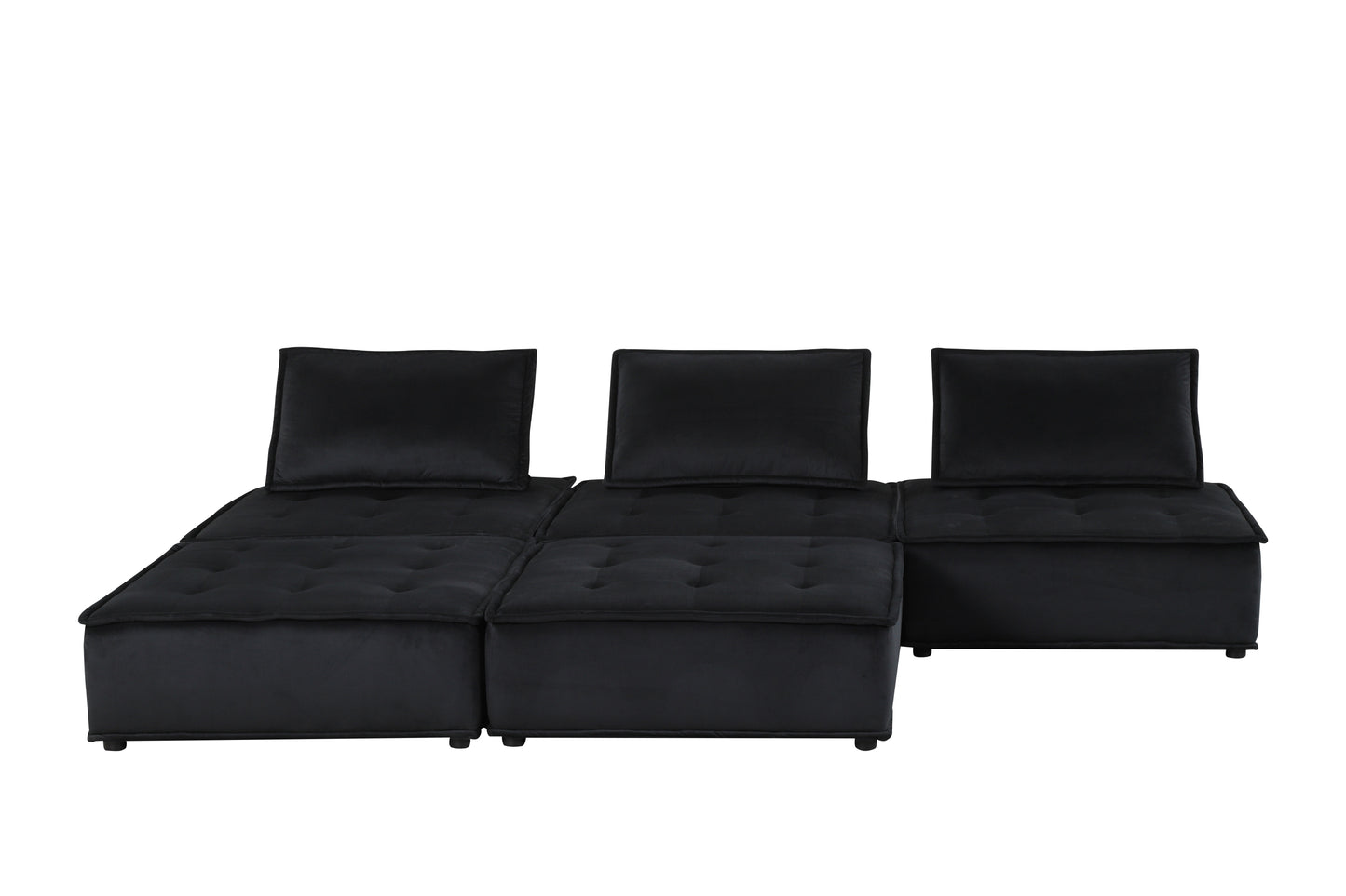 120" Black Velvet 5 Pc Sectional Sofa Ottoman