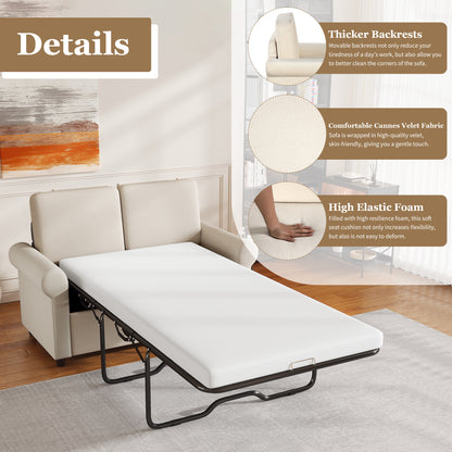 57.4" Pull Out Sofa Bed,Sleeper Sofa Bed with Premium Twin Size Mattress Pad,2-in-1 Pull Out Couch Bed with Two USB Ports for Living Room,Small Apartment, Beige(Old SKU:WF296899)