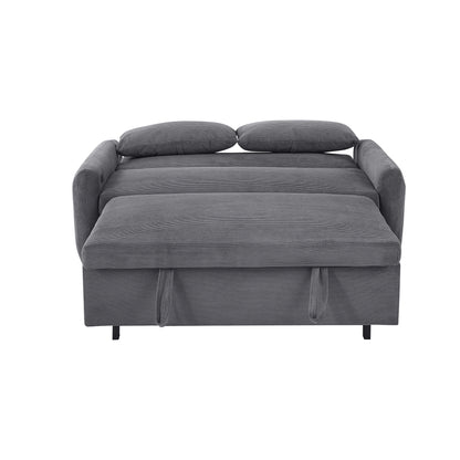 57.48" Pull-out Sofa Bed Convertible Couch 2 Seat Loveseat Sofa Modern Sleeper Sofa with Two Throw Pillows and USB Ports for Living Room, Dark Grey