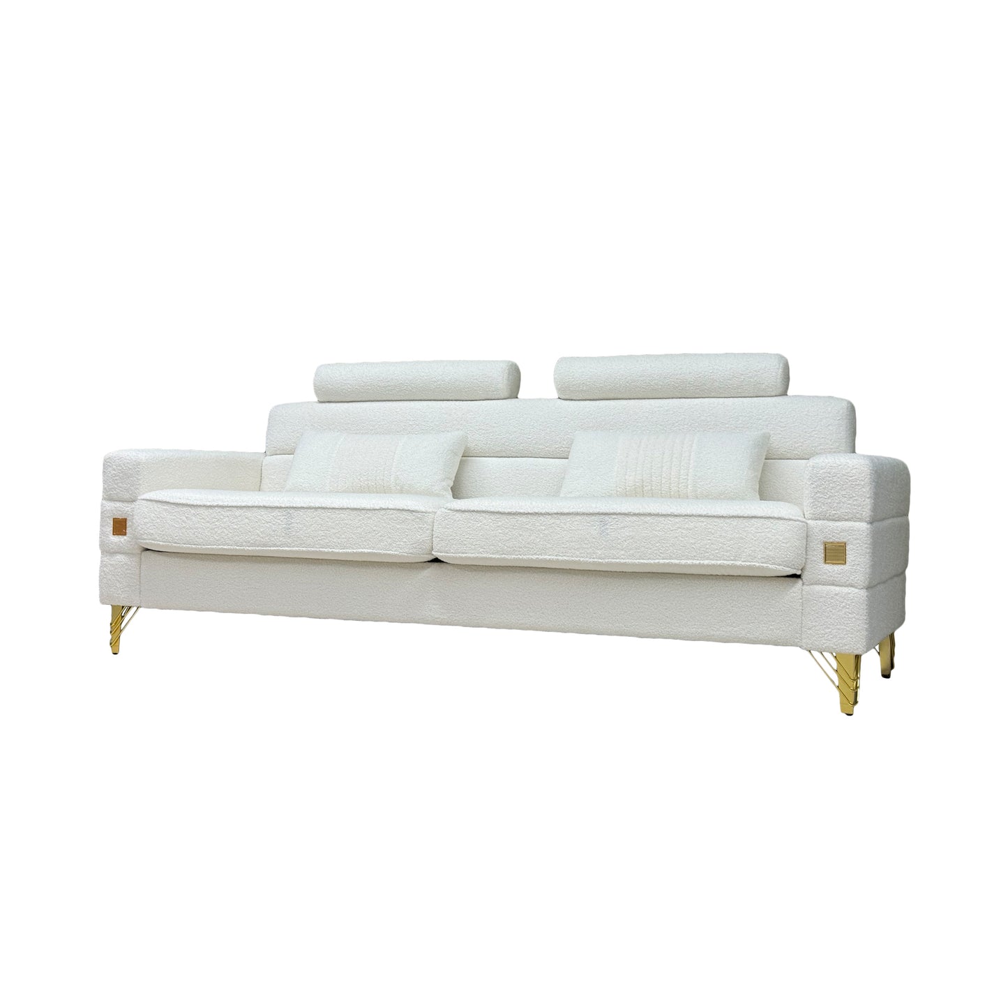 Elegant White Imitation wool circle fabric Sofa with Adjustable Headrests - Contemporary 3-Seat Couch with Gold Legs, Perfect for Living Room and Office Decor