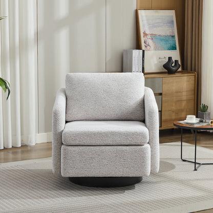 31.5"W Swivel Accent Chair and Comfy Round Accent Single Sofa Chair, 360 Degree Club Chair, Lounge Armchair for Living Room,Bedroom.Nursery.Beige Chenille