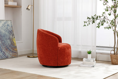 Fabric Swivel Accent Armchair Barrel Chair With Black Powder Coating Metal Ring,Orange