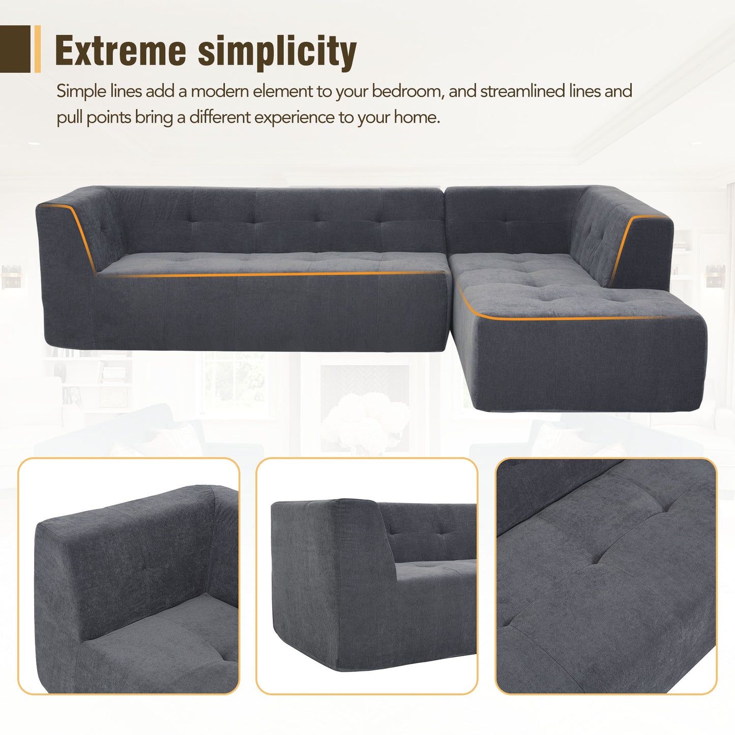 110.2*72.8" Modular Modular Combination Living Room Sofa Set, Modern Minimalist Sofa, Living Room Upholstered Sofa Bed, Bedroom, 3pcs Computer Free Combination, L-Shaped,Dark Grey