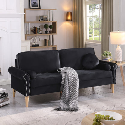 Living Room Sofa,3-Seater Sofa, with Copper Nail on Arms,Three Pillow,Black