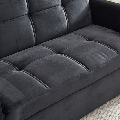 55.5" Twins Pull Out Sofa Bed Black Velvet