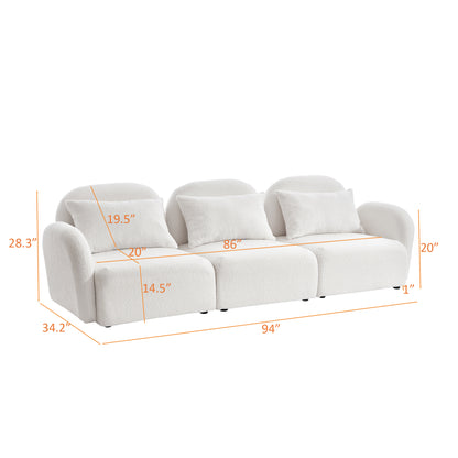 Living Room Furniture Three Seat Lazy Sofa Teddy Fabric White