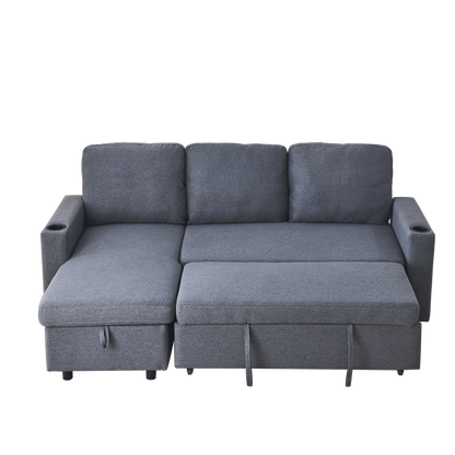 78.7"Comfortable Linen L-Shaped Combo Sofa Sofa Bed, Living Room Furniture Sets for Tight Spaces, Reversible Sleeper Combo Sofa with Pullout Bed,Reversible Sofa Bed for Living Room, Office, Apartmen