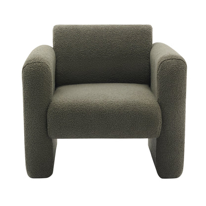 Modern Accent Chair Lambskin Sherpa Fabric Upholstered Comfy Reading Arm Chair Soft Padded Armchair with Back and Pillow for Living Room Bedroom Reception Waiting Room Office,Seaweed Green