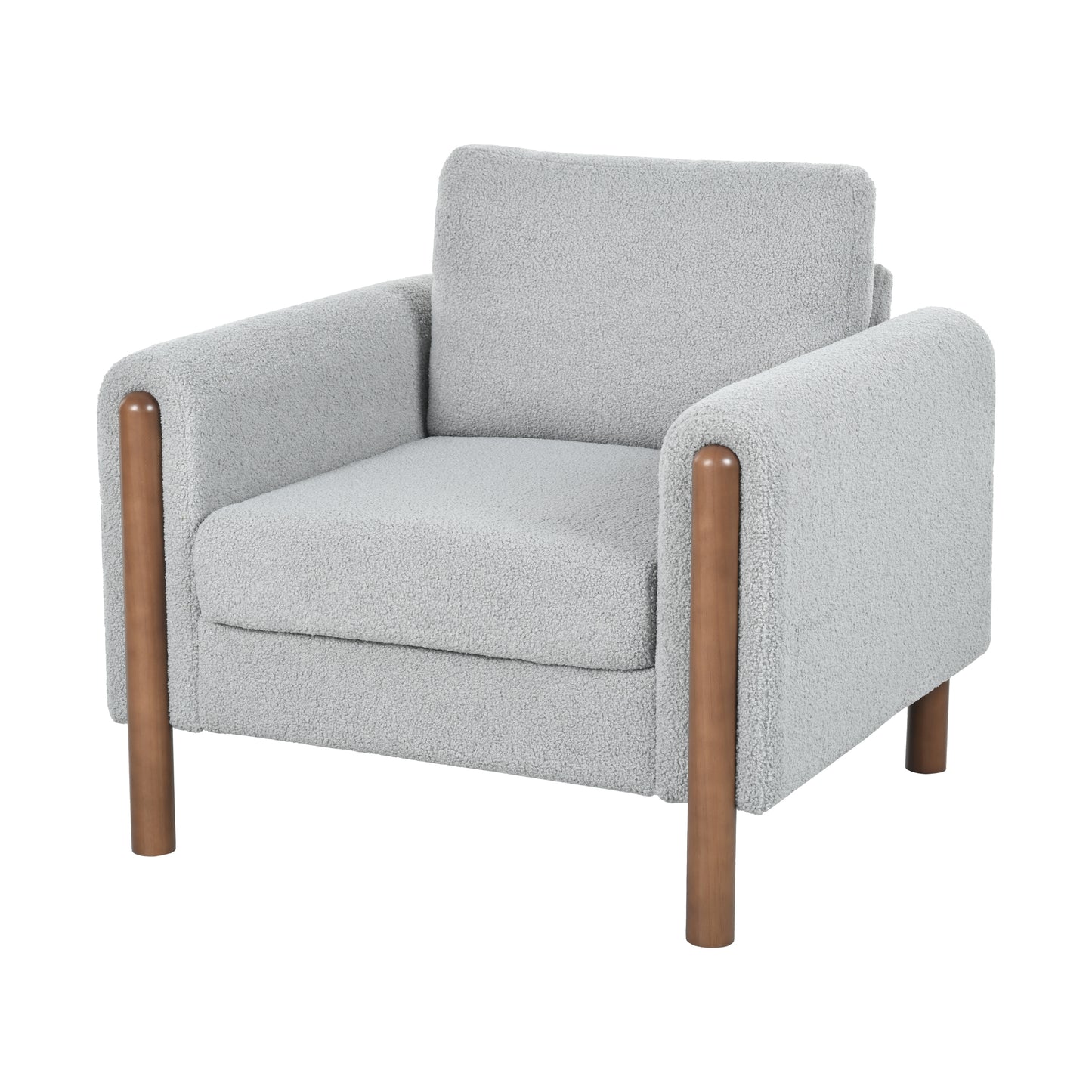 Oversized Accent Chair, Upholstered Living Room Chairs Single Sofa Chair with Walnut Legs, Curved handrail, Grey