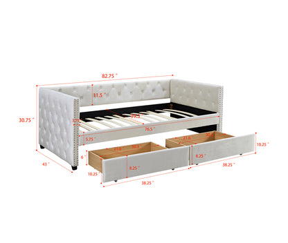 Sofa bed with drawers, modern velvet upholstered sofa bed with button tufted sofa bed frame with double drawers, bedroom living room furniture,Beige (83.47''x42.91''x30.71''')