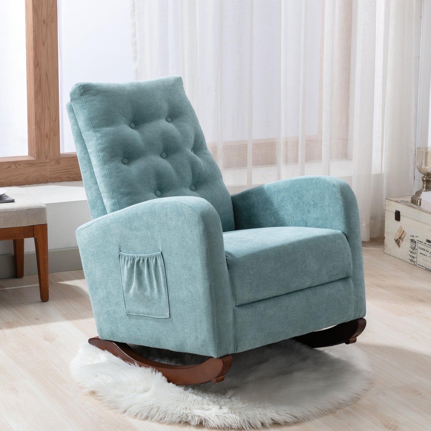 Baby Room High Back Rocking Chair Nursery Chair, Comfortable Rocker Fabric Padded Seat,Modern High Back Armchair