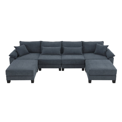 133*65" Corduroy Modular Sectional Sofa,U Shaped Couch with Armrest Bags,6 Seat Freely Combinable Sofa Bed,Comfortable and Spacious Indoor Furniture for Living Room, 2 Colors