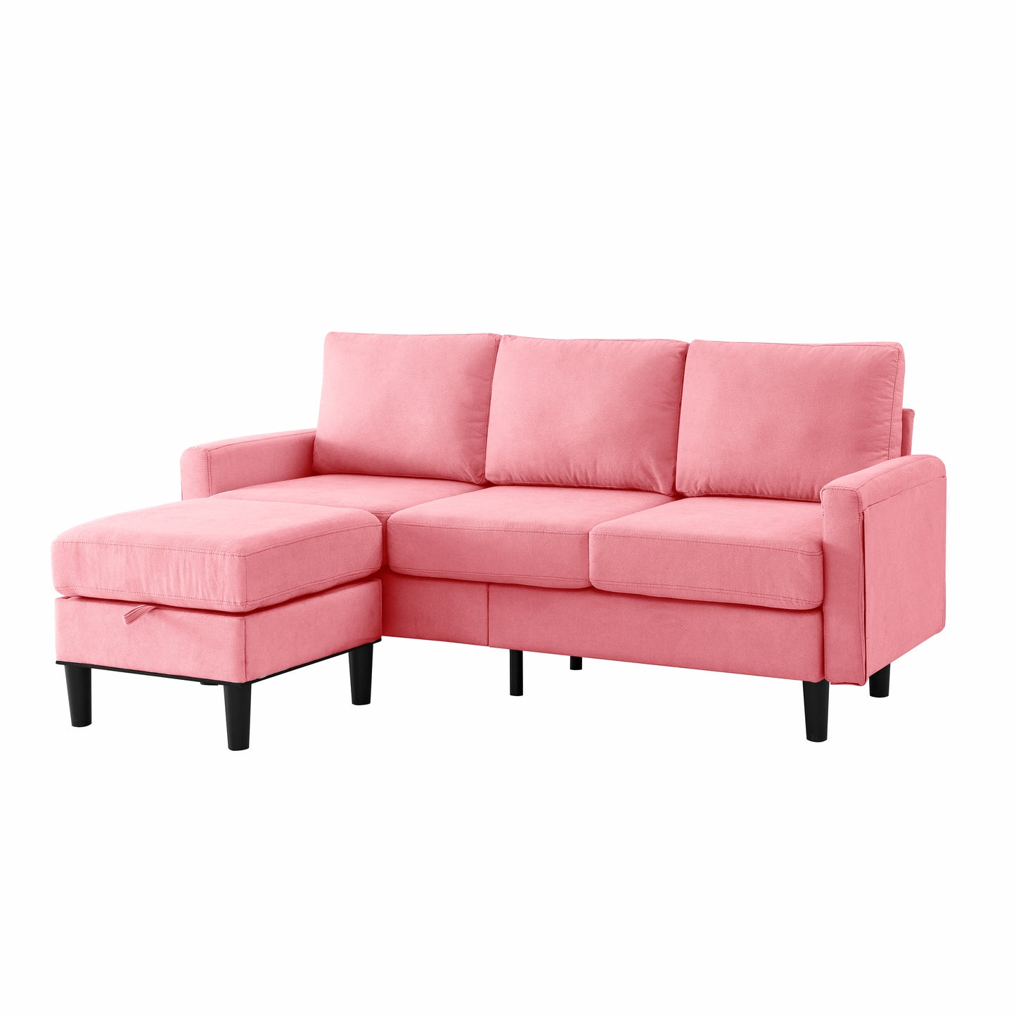 Upholstered Sectional Sofa Couch, L Shaped Couch With Storage Reversible Ottoman Bench 3 Seater for Living Room, Apartment, Compact Spaces, Fabric Pink