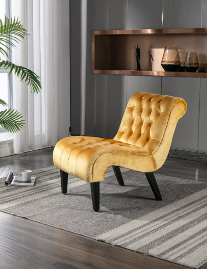 Modern Velvet Armless Accent Living Room Chair / Leisure Chair,Upholstered Fabric Button Comfortable Chair with Wooden Legs for Bedroom, Living Room, Office (Mustard Velvet)