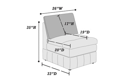 Contemporary 5pc Set Modular Corner Sectional Set 2x One Arm Chair / Wedge 1x Armless Chairs 2x Ottomans Mink Morgan Fabric Plush Living Room Furniture