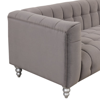 42" Modern Sofa Dutch Fluff Upholstered sofa with solid wood legs, buttoned tufted backrest,gray