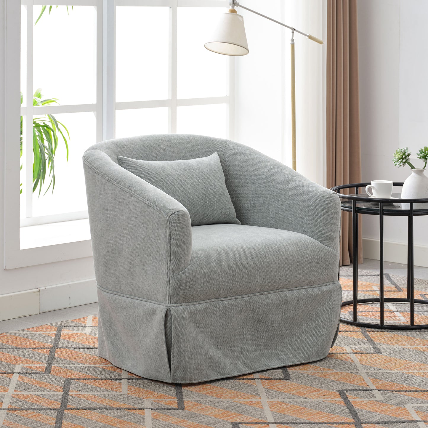 360-degree Swivel Accent Armchair Linen Blend Orange LIGHT GREEN