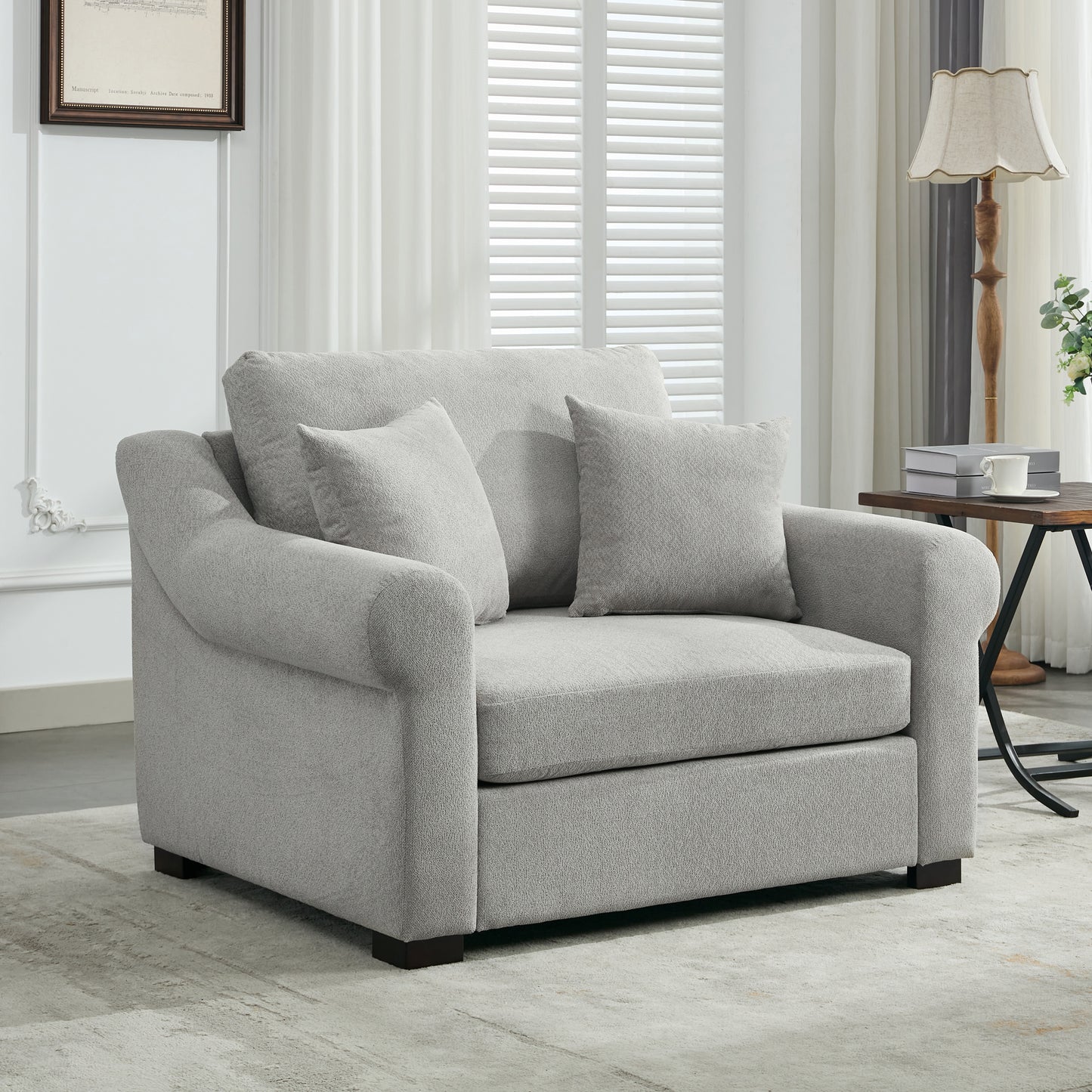 Modern Chenille Oversized Armchair, Accent Chair, Single Sofa for Bedroom, Living Room,44.5" Wide, Light Grey