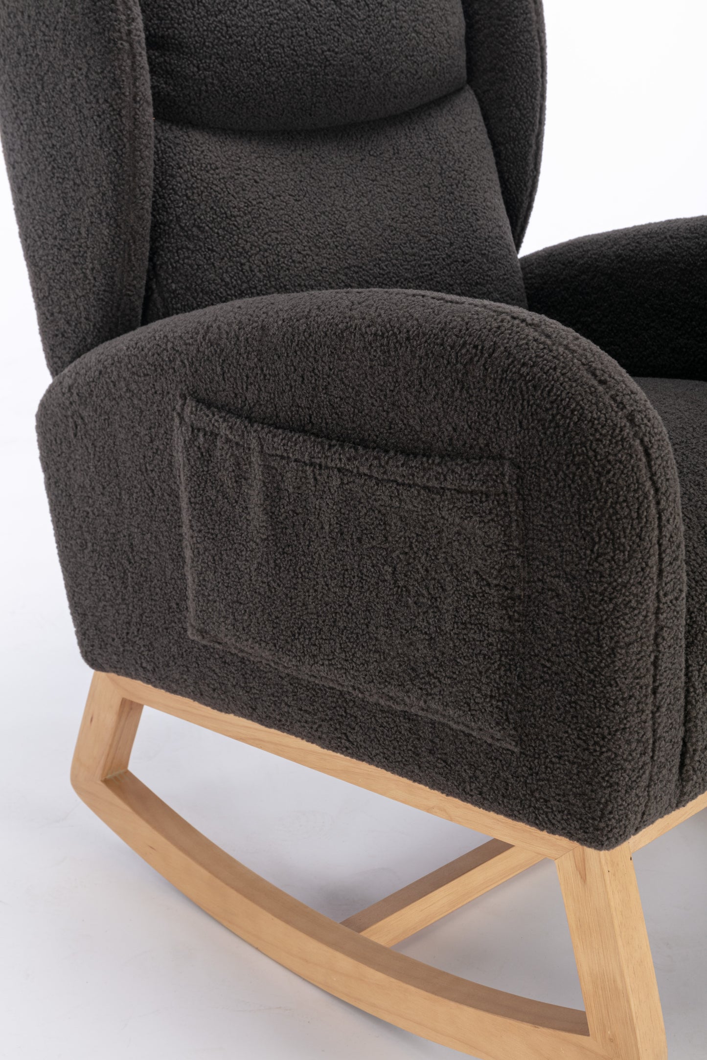 049-Teddy Fabric Rocking Chair With Packet Wood Legs,Dark Gray