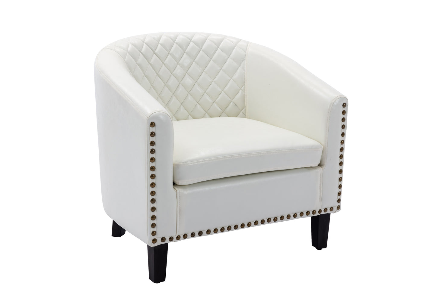 Barrel Chairs with Soft Padded Armrest, Club Chairs with nailheads and solid wood legs for Living Room Bedroom Waiting Room (White PU)