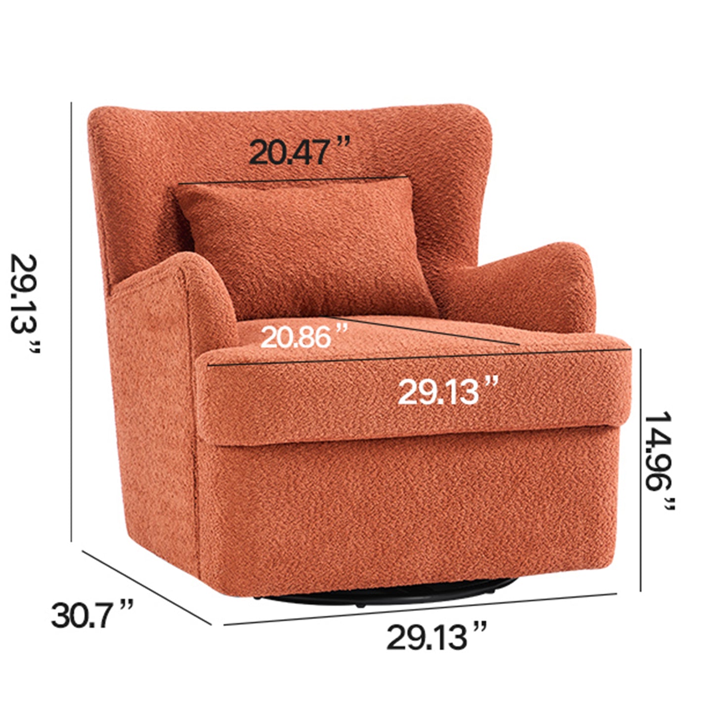 Modern Luxury Velvet Swivel Chair, 360° Swivel Comfort Round Armchair, Single Sofa Chair with Lounge Seat for Bedroom/Office/Reading Space, Set of 1,Orange