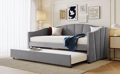 Upholstered Daybed Sofa Bed Twin Size With Trundle Bed and Wood Slat,Gray