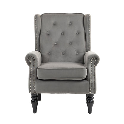 Wood Frame Armchair, Modern Accent Chair Lounge Chair with Sturdy Wood Legs for Living Room Bedroom(Dark Gray)