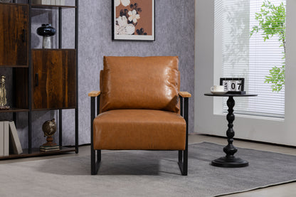 Leather Accent Chair Guest Chair for Living Room, Mid Century Armchair for Bedroom (Brown Leather)