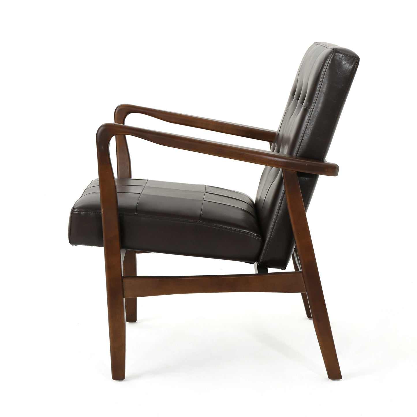 CLUB CHAIR, Mid Century Modern Faux Leather Club Chair with Wood Frame