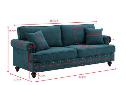 Modern Sofa for Living Room, 82" Green Chenille Sofa Couch, Sectional Love Seat Couch with Brown Legs, Upholstered Sofa for Apartment Bedroom Home Office