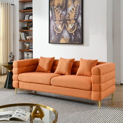 81 Inch Oversized 3 Seater Sectional Sofa, Living Room Comfort Fabric Sectional Sofa-Deep Seating Sectional Sofa, Soft Sitting with 3 Pillows for Living Room,Bedroom,Office.,Orange teddy