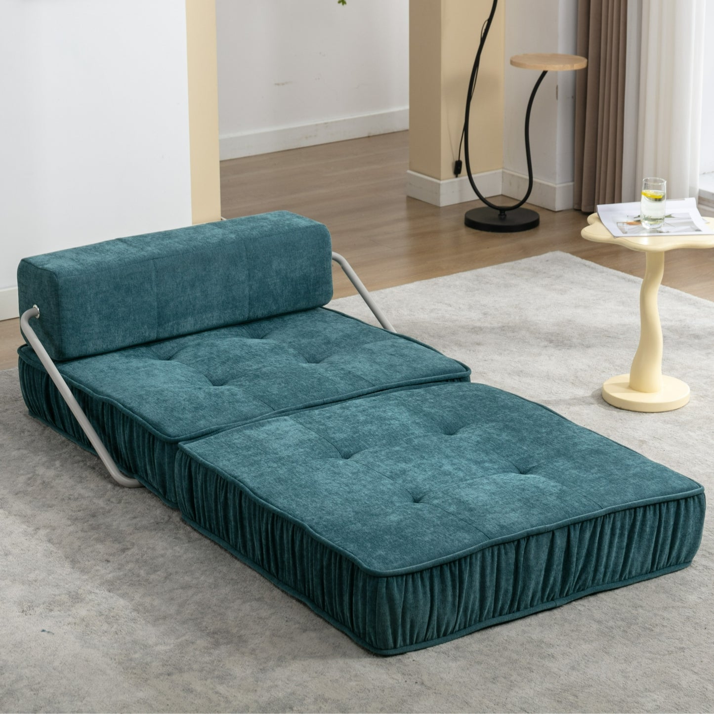 Folding Sofa Bed, Futon Sleeper Chair, Convertible Chair Floor Couch & Sleeping Mattress for Living Room, Guest Room, Home Office, Apartment, Small space, Bed, Removable Back Cushion, Green, 1 Seat