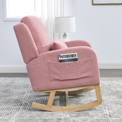 27.5 "W Modern Accent High Back Living Room Casual Armchair Rocker with One Lumbar Pillow, Two Side Pockets,Teddy.