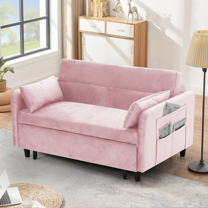 Sofa pull-out bed includes two pillows 54 "pink velvet sofa with small space