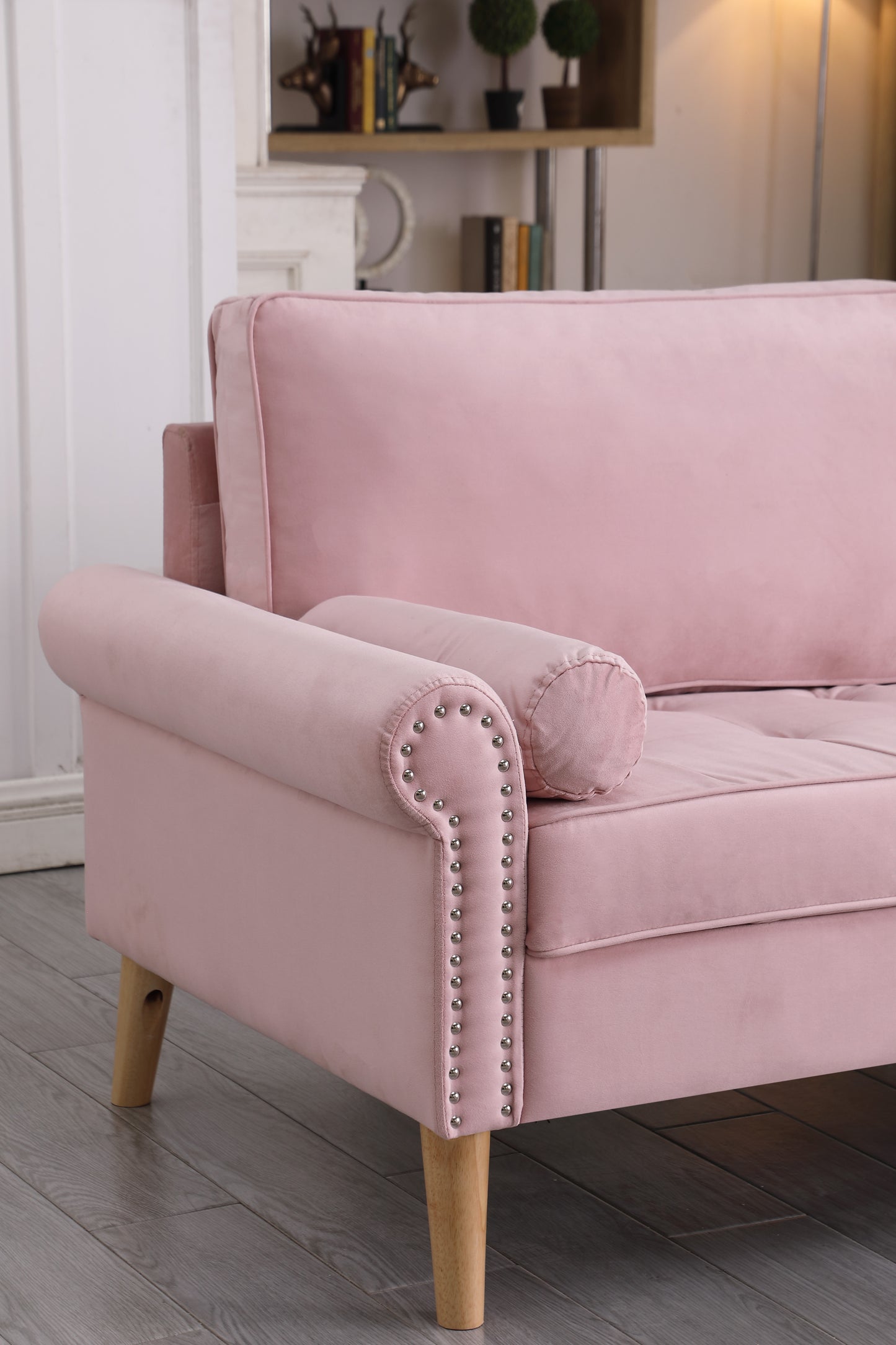 Living Room Sofa,3-Seater Sofa, with Copper Nail on Arms,Three Pillow,Pink