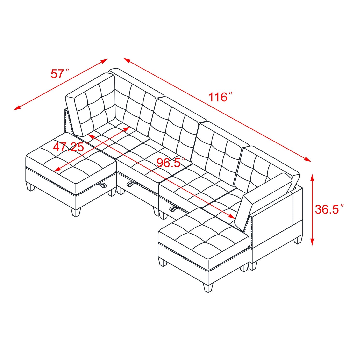 U shape Modular Sectional Sofa,DIY Combination,includes Two Single Chair,Two Corner and Two Ottoman,Black Velvet.