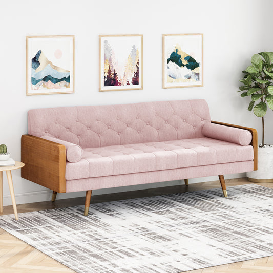 Mid-Century Modern Tufted Fabric Sofa