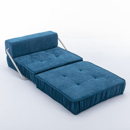 Folding Sofa Bed, Futon Sleeper Chair, Convertible Chair Floor Couch & Sleeping Mattress for Living Room, Guest Room, Home Office, Apartment, Small space, Bed, Removable Back Cushion, Blue, 1 Seat