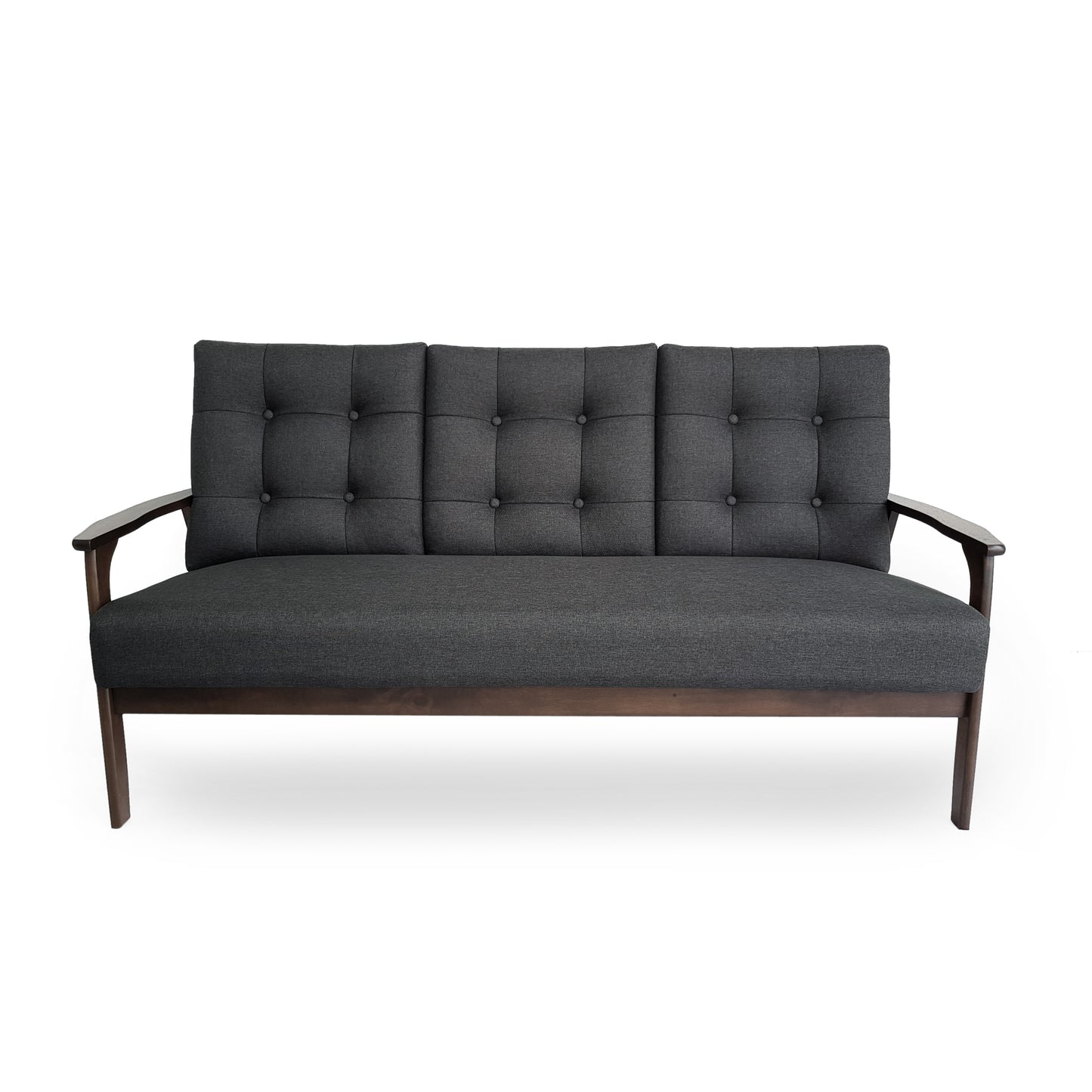 Mid Century Waffle Stitch Tufted Accent Sofa with Rubberwood Legs