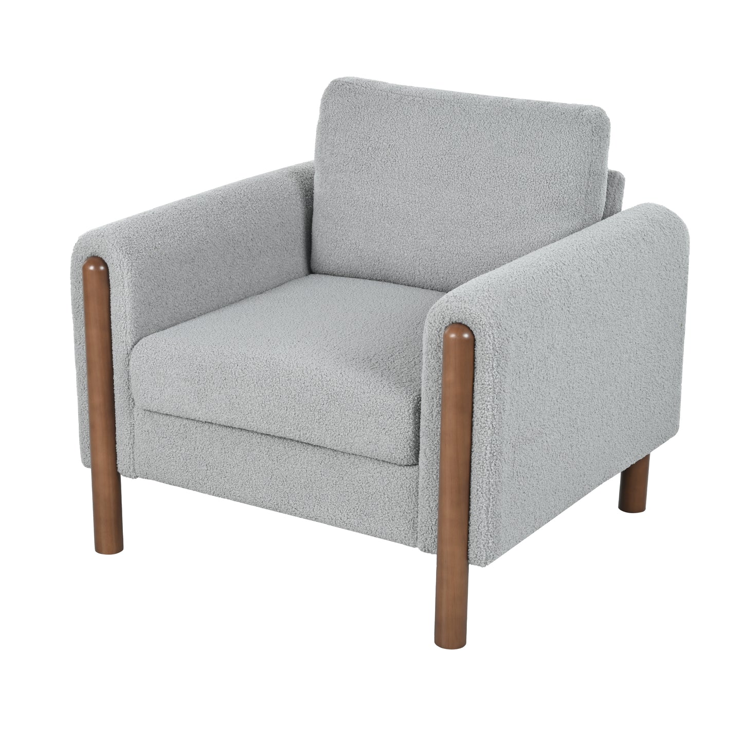 Oversized Accent Chair, Upholstered Living Room Chairs Single Sofa Chair with Walnut Legs, Curved handrail, Grey