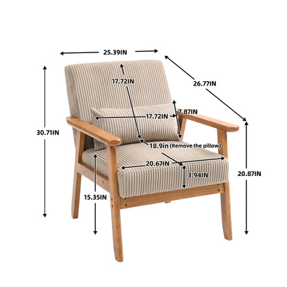 Leisure Chair with Solid Wood Armrest and Feet, Leisure chair, wood frame, velvet, l, solid rubber wood legs, Mid-Century Modern Accent chair, for Living Room Bedroom Studio chair