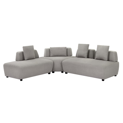 Contemporary 3-piece Sectional Sofa Free Convertible sofa with Four Removable Pillows for Living Room, Grey