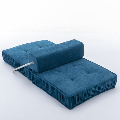 Folding Sofa Bed, Futon Sleeper Chair, Convertible Chair Floor Couch & Sleeping Mattress for Living Room, Guest Room, Home Office, Apartment, Small space, Bed, Removable Back Cushion, Blue, 1 Seat