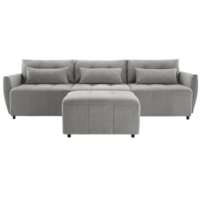 113.3" Convertible Sectional Sofa Couch 3-Seat L-Shaped Sofa with Movable Ottoman and USB for Apartment, Living Room, Bedroom, Grey